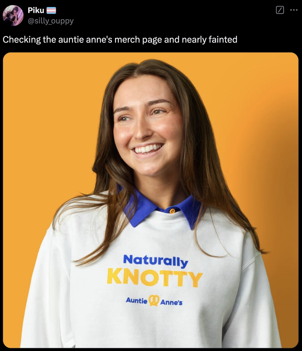 girl - Piku ouppy Checking the auntie anne's merch page and nearly fainted Naturally Knotty Auntie Anne's